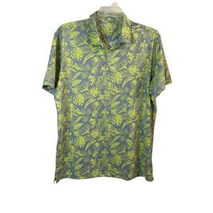 Mizzen + Main Mens XL Tropical Polo Shirt Leaf Print Short Sleeve Stretch